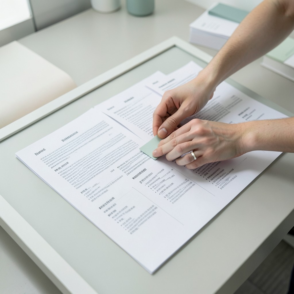 Analyst marking competitor post printouts with coloured tabs