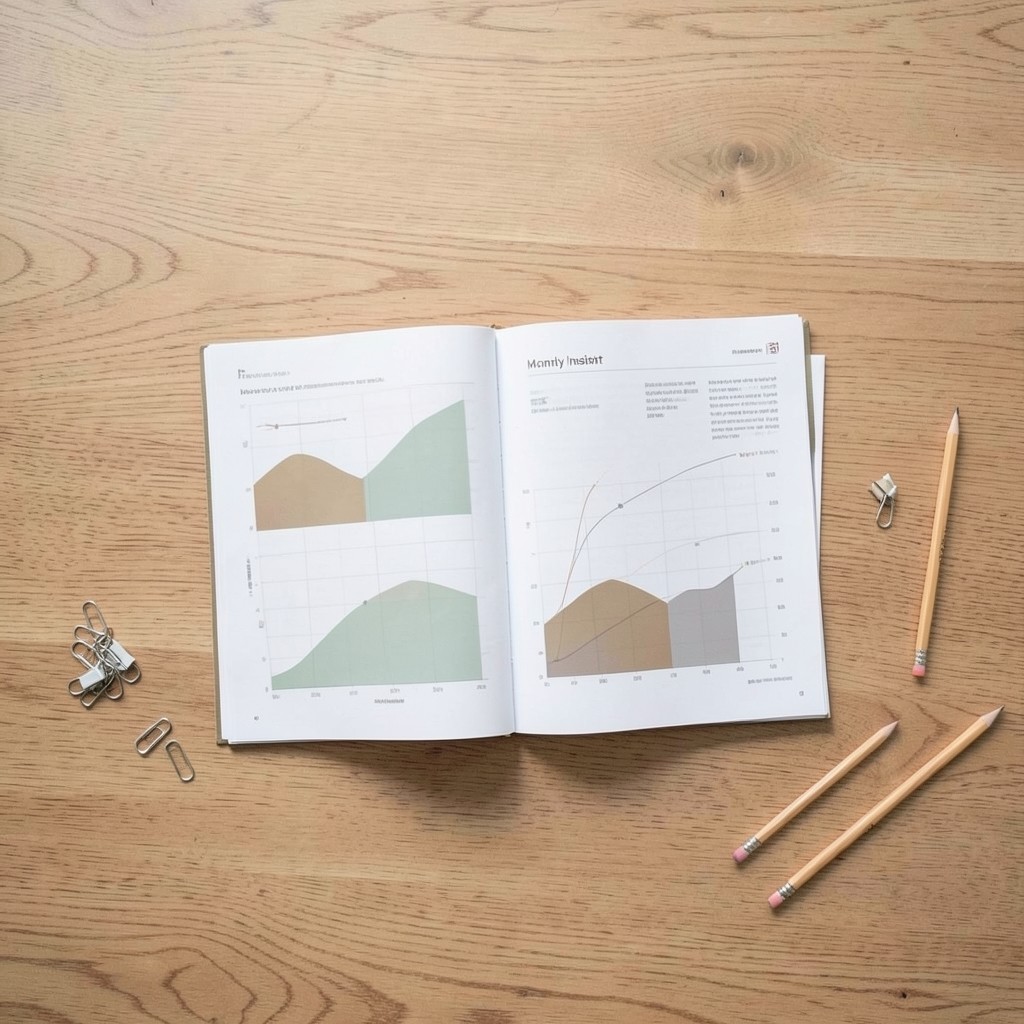Analyst reviewing printed social insight charts on a wooden desk